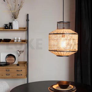 Rattan Pendant Light | Natural Boho Ceiling Lamp | Bamboo Hanging Ceiling Lamp | Chandelier Lamp Handcrafted Home Bedroom Decor, Cafe Lamp