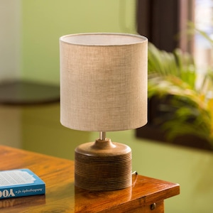 Handcrafted Mango Wood Table Lamp: Rustic Bedroom Nightstand Light