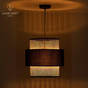 Handgewebte Weidengeflecht Pendelleuchte Natürliche Boho Deckenlampenschirm | LED Deckenlampe | Kronleuchter-Lampe Handgefertigt Home Schlafzimmer Dekor Cafe