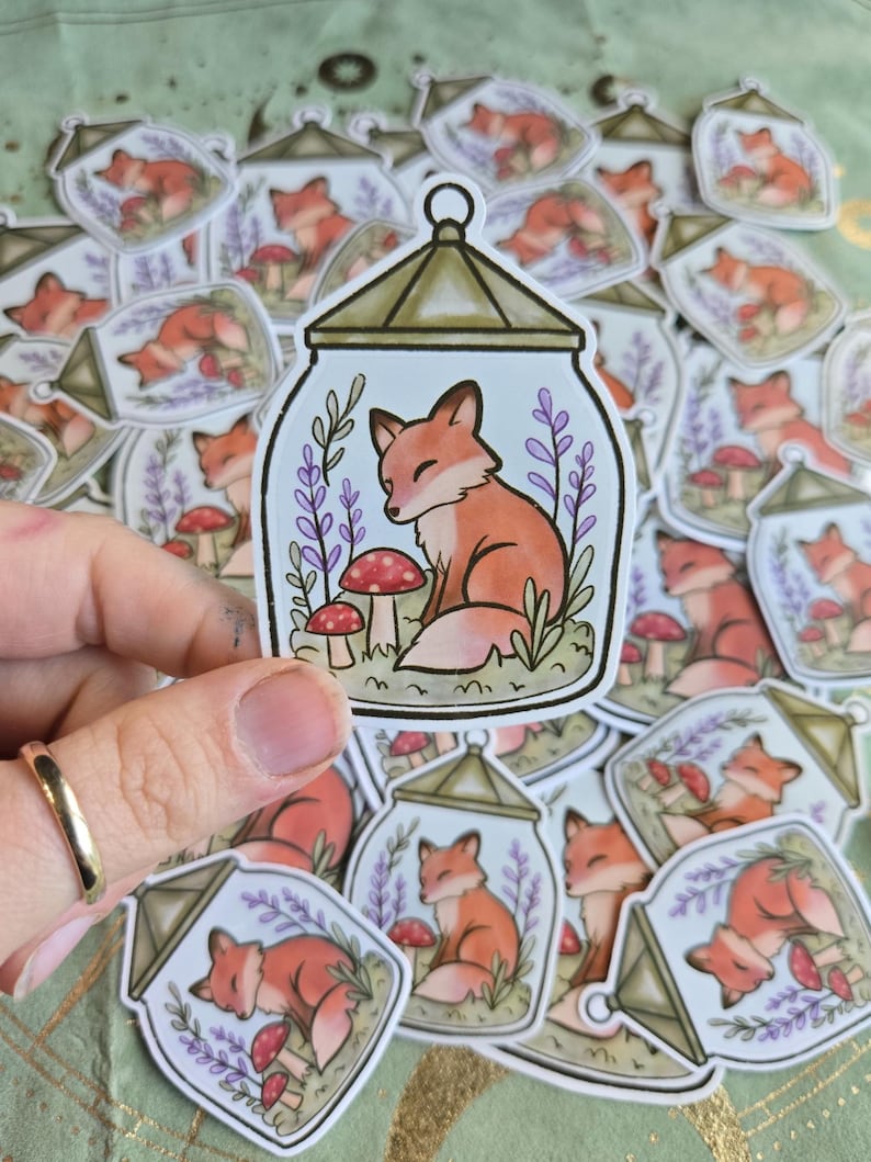 Sleeping Fox Sticker | Cottagecore Jar Animal Art - Etsy