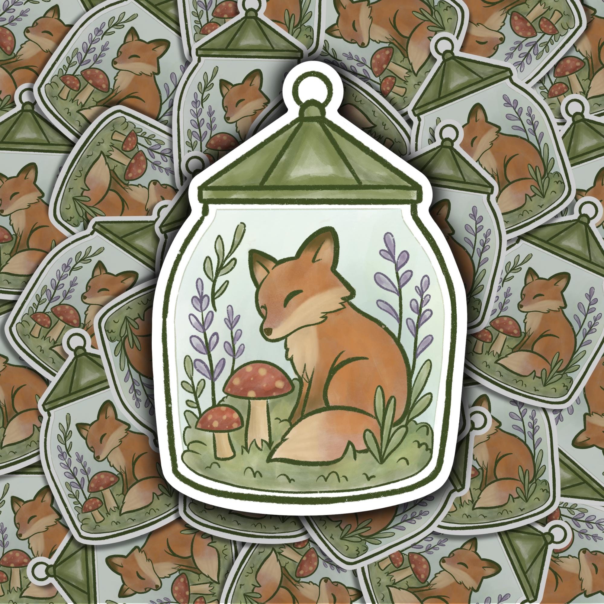 Sleeping Fox Sticker | Cottagecore Jar Animal Art - Etsy