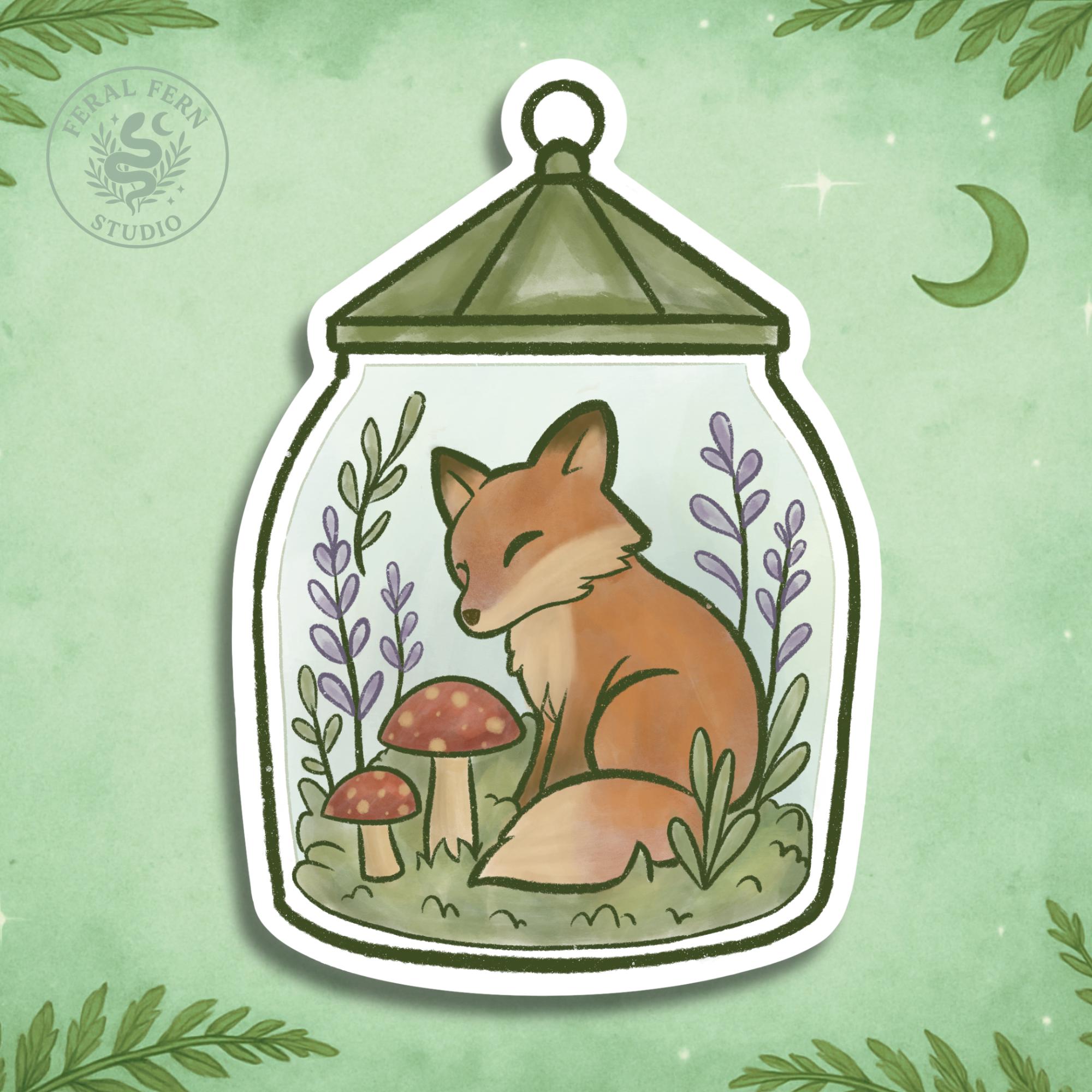 Sleeping Fox Sticker | Cottagecore Jar Animal Art - Etsy
