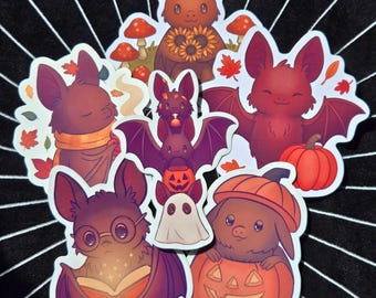 Paquete de pegatinas de murciélagos acogedores: diseños de otoño y Halloween