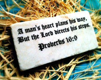 Proverbs 16:9 Stone Tile Plaque with stand Bible Verse Scripture