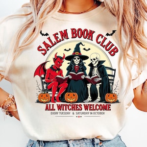 Witchy Book Club PNG, Spooky Girl Reading Png, Book Lover Halloween Design, Witches Salem Png, Salem, Massachusetts Halloween Design