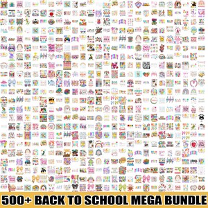 500+ Design Back to School Mega PNG Bundle, Cute Classroom Sublimation, Coquette Bow, Preppy School Graphics for Teachers & Students