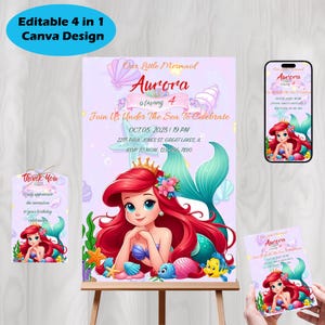 Little Mermaid Invitation Little Mermaid Birthday Invitation Ariel Party Little Mermaid Watercolor Invitation Ariel Editable Invitation