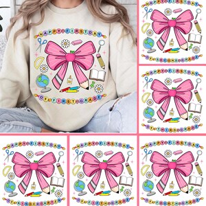 Armband Kokette Bogen Bleistift PNG Bundle, Zurück zu Schulmädchen PNG, Niedliche Kokette Schule Sublimation, Rosa Band Bleistift PNG für Lehrer Kind