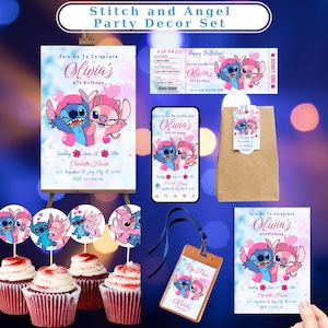 Stitch and Angel Birthday Party Decor Set, Editable Stitch Birthday Invitation, Party Invite, Stitch Birthday Party Invitation Printable