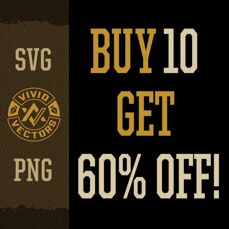 The image is a promotional advertisement for a software product called "Vivid Vectors" that offers a "Buy 10 Get 60% Off!" deal. The text "SVG" is displayed in the top left corner, "BUY 10 GET" is in the center, and "60% OFF!" is in the bottom right corner.