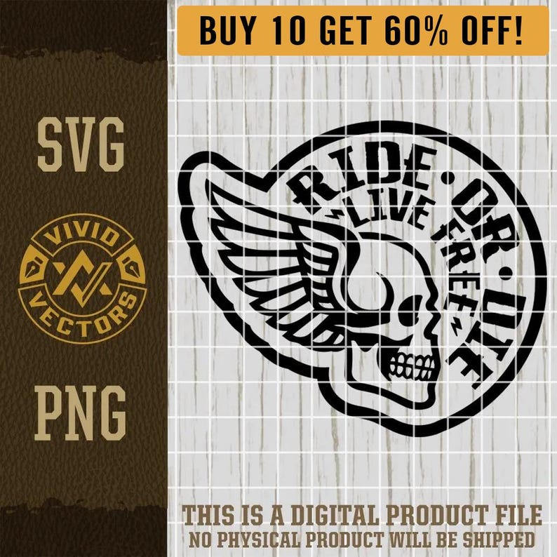 Ride or Die Biker SVG Live Free Skull PNG Racing Motorcycle Wings Chopper Bike Week Laser Engrave Leather Hat Patch Design Vector Cut File