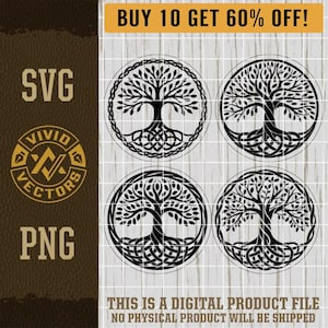 Baum des Lebens SVG Bundle Baum des Lebens PNG Bundle Wandkunst Natur New Age Laser Gravur Datei Leder Hut Patch Designs Vektor-Logo Cut Files