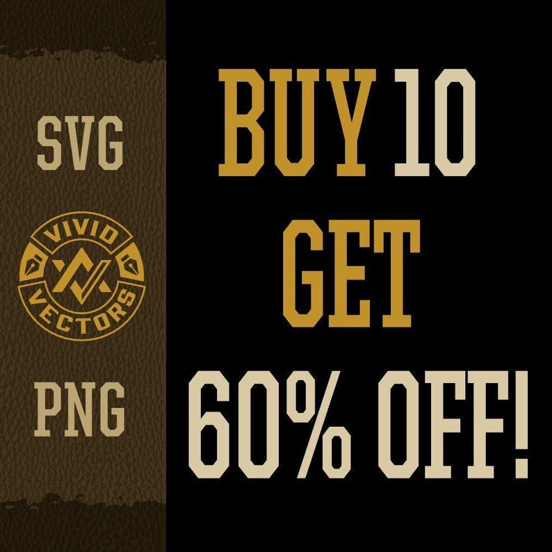 The image is a promotional advertisement for a software product called "Vivid Vectors" that offers a "Buy 10 Get 60% Off!" deal. The text "SVG" is displayed in the top left corner, "BUY 10 GET" is in the center, and "60% OFF!" is in the bottom right corner.