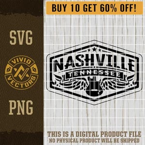 Nashville  SVG PNG Nash TN Tennessee Print Music City Guitar Tenn Laser Engrave Leather Hat Patch Design Vector Logo Cut File Clipart