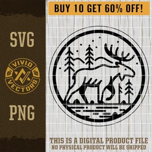 Moose SVG Nature Scene Moose Outdoors Nature Hiking Camping Mountains PNG Laser Engraving File Leather Hat Patch Design Vector Logo Cut File