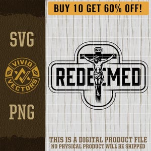 Archivo SVG de grabado láser cristiano redimido, diseños de parches de sombrero de cuero, archivo de corte de logotipo vectorial, Jesucristo es el Rey, cruz católica religiosa PNG