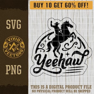 Archivo SVG de grabado láser de vaquero Yeehaw, diseños de parches para sombreros de cuero, archivos de corte de logotipos vectoriales, PNG de caballos del oeste, rancho, corredor de barriles, aficionado a los vaqueros de rodeo