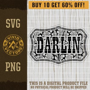 Darlin SVG PNG Sassy Southern Cowgirl Country Western Floral Laser Engraving File Tooled Leather Hat Patch Design Vector Logo Cut File South