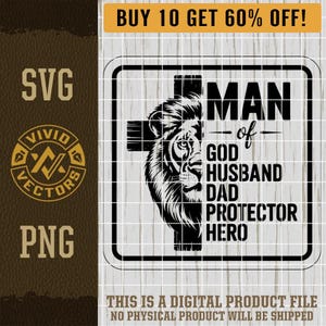 Christian SVG Jesus SVG Lion Man of God Dad Husband Hero Protector Cross Laser Engraving File Leather Hat Patch Design Vector Logo Cut File