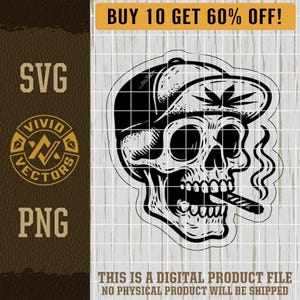Weed Smoker Stoner Skull SVG PNG Cannabis Marijuana Pot Doobie Joint 420 Laser Engraving File Leather Hat Patch Designs Vector Logo Cut File