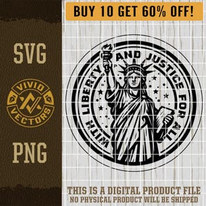 Met vrijheid en gerechtigheid voor iedereen Vrijheidsbeeld SVG vrijheid 1776 Amerika patriottische PNG lasergravure hoed patch ontwerp vector logo gesneden bestand