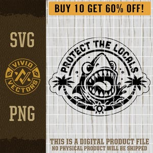 Protect Respekt die Einheimischen SVG Lustig Süß Hai PNG Strand Urlaub Palme Leben im Ozean Laser Gravur Hut Patch Design Vektor Logo Schnitt Datei