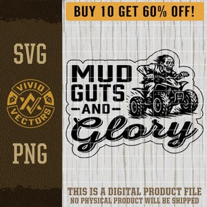 Mud Guts & Glory SVG Laser Engraving File Leather Hat Patch Designs Vector Logo Cut Files ATV UTV Offroad 4-Wheeler Mudding Rollover Club