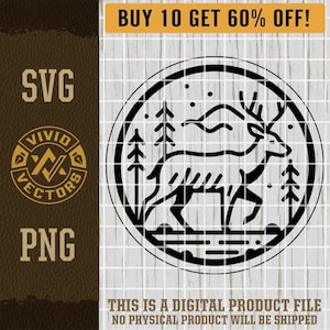 Cerf SVG Scène de la nature Cerf en plein air Nature randonnée Camping montagnes Fichier de gravure laser PNG Chapeau en cuir Patch Designs Logo vectoriel fichiers coupés