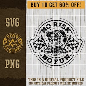 No Risk No Fun Racing SVG PNG Race Car Skull Checkered Flags Moto MX Dirt Bike Laser Engrave Leather Hat Patch Design Vector Logo Cut File