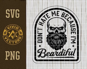 No me odies por ser barbudo SVG, clipart de calavera barbuda, archivo de grabado láser, diseños de parches de sombrero de cuero, archivo de corte de logotipo vectorial, motociclista PNG