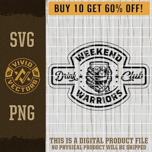 Archivo SVG de grabado láser de bourbon para fiesta de bebidas divertidas de Weekend Warriors para adultos, diseños de parches de sombrero de cuero, archivo de corte de logotipo vectorial