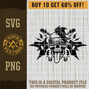 Skull Rock & Roll SVG Rockstar Punk Rocker PNG Music Electric Rock On Mohawk Guitar Laser Engrave Leather Hat Patch Design Vector Cut File