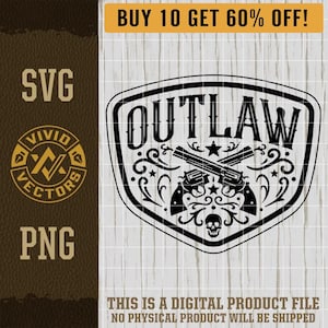 アウトローリボルバーSVGレーザー彫刻ファイルレザーハットパッチデザインベクターロゴカットファイルカウボーイツールレザークロスガンピストルウエスタン