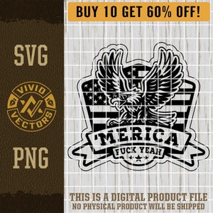 Patriotic Eagle Merica SVG Fuck Yeah America USA Flag 1776 Retro Military Laser Engraving File Leather Hat Patch Design Vector Logo Cut File