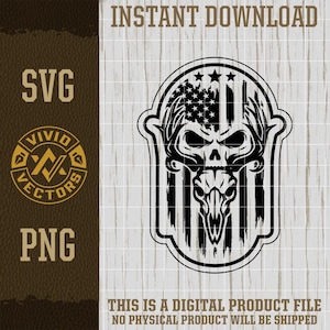 USA Flag Deer Skull SVG Patriotic Hunting American Patriot Hunting Buck Laser Engraving File Leather Hat Patch Design Vector Logo Cut File