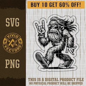 Funny Hippie Bigfoot SVG Groovy Retro PNG Mullet Sunglasses Laser Engraving File Leather Hat Patch Designs Snarky Humor Vector Logo Cut File