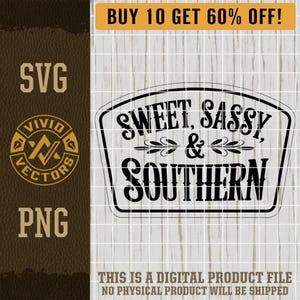 Sweet Sassy & Southern SVG PNG Cowgirl Country Western Farm Sarcasme USA lasergravure bestand lederen hoed patch ontwerpen vector logo gesneden bestanden