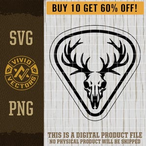 Crânio de veado Caça de veados SVG PNG Arquivo de gravação a laser Chapéu de couro Patch Design Vetor Logotipo Arquivo de corte Racks Caçador Ao ar livre Natureza Vida selvagem Alce