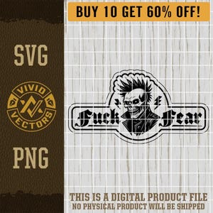 Fuck Fear Skull SVG PNG Punk Biker Skull Mohawk Mohawk Motivatie Gritty Edgy Hustle lasergraveren lederen hoed patch ontwerp vector logo gesneden bestand