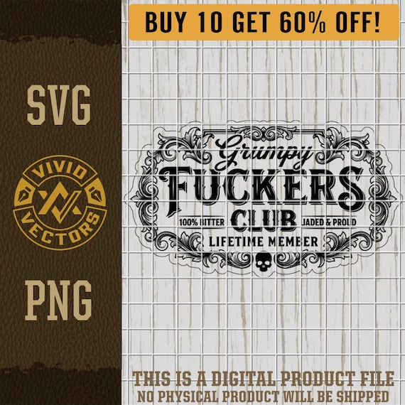 Grumpy Fuckers Club Funny SVG PNG Funny Skull Sarcastic Adult Humor Snarky Trendy Laser Engrave Leather Hat Patch Design Vector Logo Cutfile