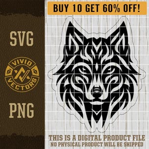 トライバルウルフSVGフォックスオオカミウルフヘッドPNG顔クリップアートレーザー彫刻ファイルレザーハットパッチデザインベクターロゴカットファイル