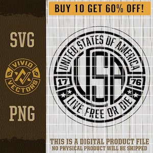 Patriotic SVG USA PNG Merica United States of America American Flag Live Free Laser Engrave Leather Hat Patch Design Vector Logo Cut File