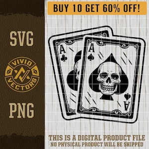 Poker SVG Ace of Spades Skull Playing Cards Laser Engraving File Leather Hat Patch Designs Vector Logo Cut File Poker PNG Las Vegas Casino