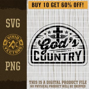 This is God's Country SVG Christian PNG Cross Jesus America USA Religious Patriotic Faith Engrave Leather Patch Design Vector Logo Cut File