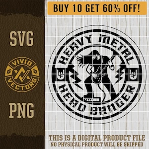 Heavy Metal Rocker SVG PNG Rock & Roll Band Guitar Music Guitarist Shred Head Banger Laser Engrave Leather Hat Patch Design Vector Cut File