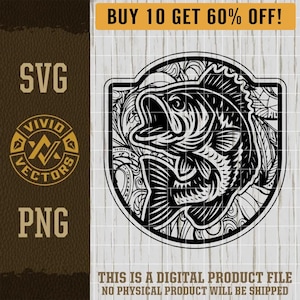 Pesca de robalo em couro com ferramentas PNG Peixe robalo boca grande SVG Arquivo de gravação a laser Design de remendo de chapéu de couro Logotipo vetorial Arquivos de corte Saltando