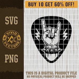 Rock à la guitare médiator SVG Punk Rocker signe de la main PNG Heavy Metal Music Rock 'n roll classique gravure laser chapeau Patch chemise conception vecteur coupe fichier