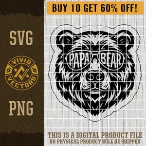 Papa Bär SVG Lustiges Papa Bär Gesicht mit Sonnenbrille für Papa Vaterschaft PNG Laser Gravur Datei Leder Hut Patch Design Vektor Logo Schneidedatei