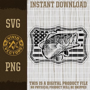 Patriotic Bass Fishing SVG Largemouth Bass USA Flag Laser Engraving File Leather Hat Patch Design Vector Logo Cut File Patriot Fisherman PNG