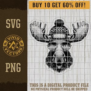 Funny Cool Moose SVG PNG Christmas Winter Nature Outdoors Hiking Camping Trees Laser Engraving Cut File T-Shirt Hat Patch Design Vector Logo